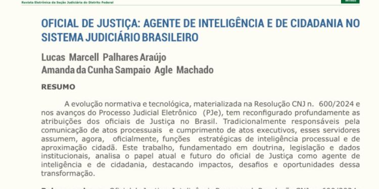 DIRETORES DA AOJUS-DFTO PUBLICAM ARTIGO SOBRE O OFICIAL DE JUSTIÇA COMO AGENTE DE INTELIGÊNCIA E DE CIDADANIA NA REVISTA JUSTIÇ@ DA SJDF