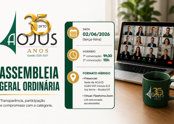 AOJUS-DFTO CONVOCA ASSOCIADOS PARA ASSEMBLEIA GERAL ORDINÁRIA NO DIA 2 DE JUNHO